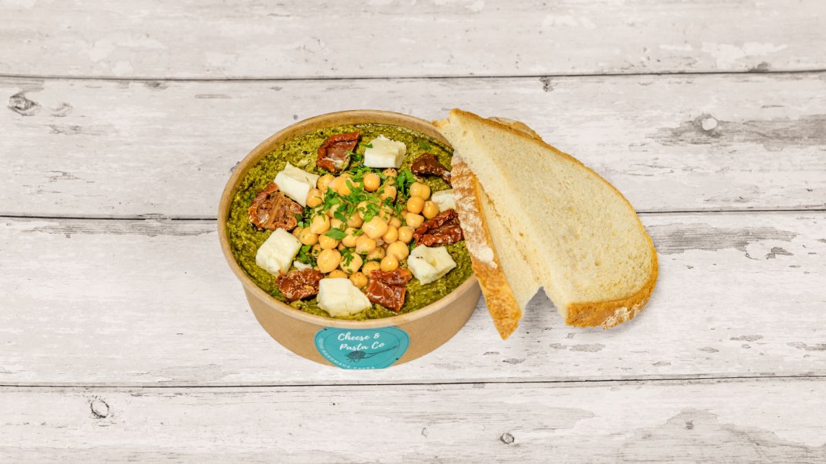 Hummus with Basil Pesto & Sun-Dried Tomato