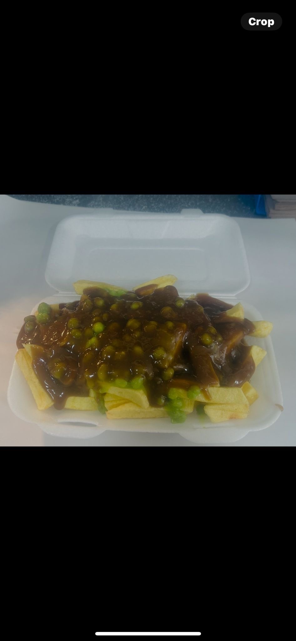 chips, mushy peas, gravy